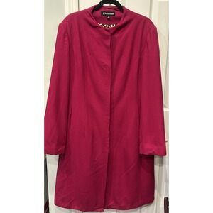 J Peterman Third Act Magenta Wool Blend Coat Size 18 Leopard Print Lined Preppy
